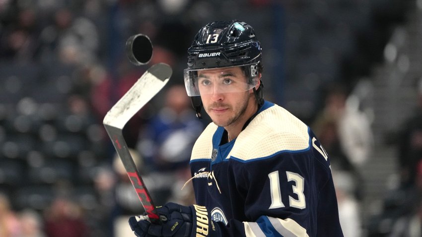 Johnny Gaudreau #13 of the Columbus Blue Jackets warms up prior to a game against the New Jersey Devils at Nationwide Arena on January 19, 2024 in Columbus, Ohio. (Photo by Jason Mowry/Getty Images)