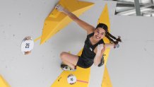 SHANGHAI, CHINA - MAY 19: Brooke Raboutou of the United States competes in the Women's Sport Climbing Boulder & Lead Final on day four of 2024 Olympic Qualifier Series Shanghai on May 19, 2024 in Shanghai, China.(Photo by Zhe Ji/Getty Images)