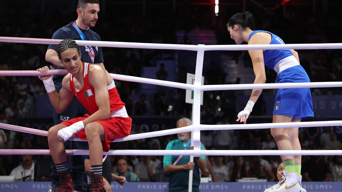 Boxer who had gender test issue wins first Olympic fight in Paris when opponent quits after 46 seconds