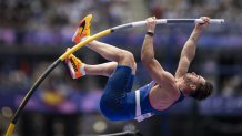 Anthony Ammirati of Team France competes during the Men's Pole Vault Qualification on day eight of the Olympic Games Paris 2024 at Stade de France on August 3, 2024 in Paris, France. (Photo by Kevin Voigt/GettyImages)