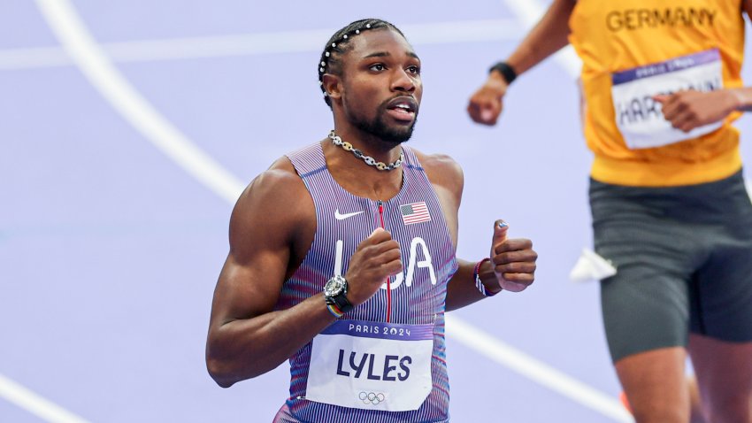 Noah Lyles of USA during the Athletics Men’s 200m Semi-Final on Day 12 of the Olympic Games Paris 2024 at Stade de France on August 7, 2024 in Saint-Denis, France.