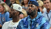 LeBron James of USA looks on during the Women's Basketball Quarterfinal match between Nigeria and United State on Day 12 of the Olympic Games Paris 2024 at Bercy Arena on August 7, 2024 in Lille, France. (Photo by Harry Langer/DeFodi Images via Getty Images)