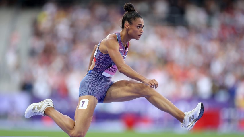 PARIS, FRANCE – AUGUST 06: Sydney McLaughlin-Levrone of Team United States competes during the Women’s 400m Hurdles Semi-Final on day eleven of the Olympic Games Paris 2024 at Stade de France on August 06, 2024 in Paris, France. (Photo by Michael Steele/Getty Images)