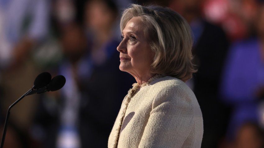 Hillary Clinton, former US secretary of state, during the Democratic National Convention (DNC) at the United Center in Chicago, Illinois, US, on Monday, Aug. 19, 2024.