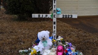 FILE - A memorial for Tyre Nichols is seen near his parents' home on Jan. 29, 2023, in Memphis.