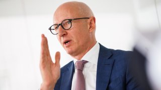 Lars Fruergaard Jørgensen, CEO of Novo Nordisk, speaks during an interview in New York on Aug. 10, 2022.