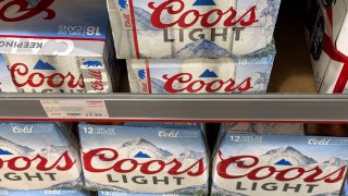 Coors beer is displayed on a store shelf on February 13, 2024 in San Rafael, California. 