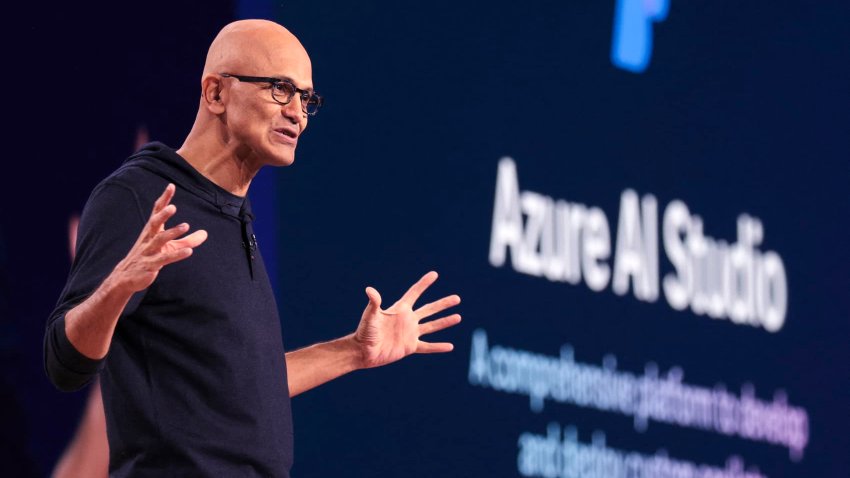 Microsoft CEO Satya Nadella speaks during the company’s Build developer conference in Seattle on May 21, 2024.