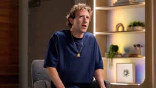 Mark Zuckerberg, chief executive officer of Meta Platforms Inc., during an interview on “The Circuit with Emily Chang” at Meta headquarters in Menlo Park, California, US, on Thursday, July 18, 2024. 