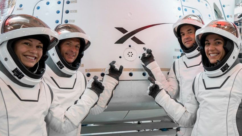 The Polaris Dawn crew, from left: Anna Menon, Scott Poteet, Jared Isaacman, and Sarah Gillis.