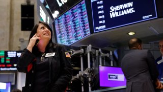 Traders work on the floor at the New York Stock Exchange (NYSE) in New York City, U.S., August 28, 2024.