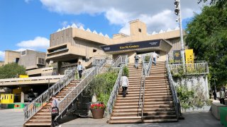 The exterior of the Hayward Gallery, part of the Southbank Centre. The brutalist-style building was designed by a team led by Norman Engleback in the late 1960s.