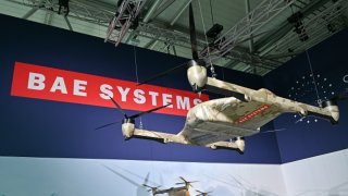 A T-650 designed by Malloy Aeronautics, an all-electric heavy lift uncrewed aircraft system (UAS) is displayed at the British Aerospace BAE Systems hall during the Farnborough International Airshow 2024 at Farnborough International Exhibition and Conference Centre on July 22, 2024 in Farnborough, England. Farnborough International Airshow 2024 is host to leading innovators from the aerospace, aviation and defence industries.