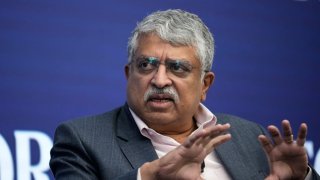 Infosys co-founder Nandan Nilekani speaks at the Semafor World Economic Summit on April 12, 2023 in Washington, DC. 