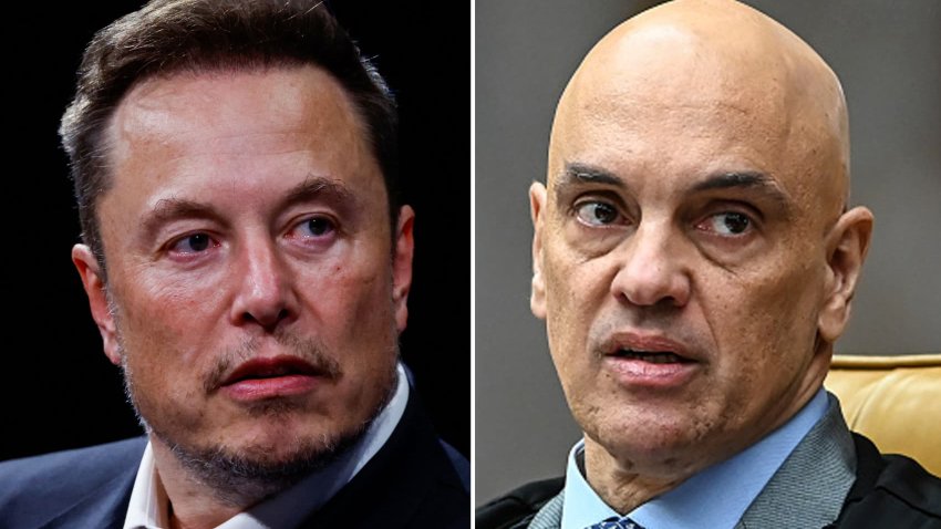 Combinations showing Entrepreneur Elon Musk (L) and Brazil Supreme Court Justice Alexandre de Moraes (R)