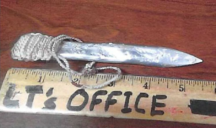 A 5.5-inch flat metal item that had been sharpened to a point was recovered from the defendant and one of the other assailants. (U.S. Justice Department)