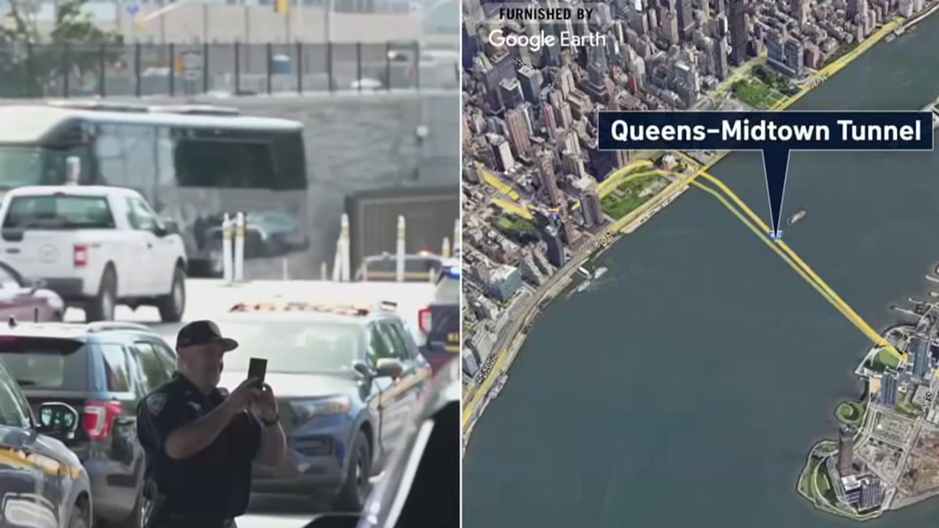 Queens-Midtown Tunnel: Barge drifted down East River before