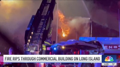 Fire rips though commercial building on Long Island