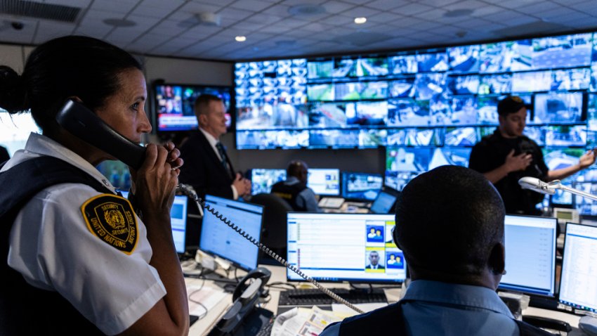 Security Inspector Malinda Mccormack speaks on the phone during a tour of the UN Security Operations Center inside the United Nations Headquarters, Friday Sept. 20, 2024. (AP Photo/Stefan Jeremiah)