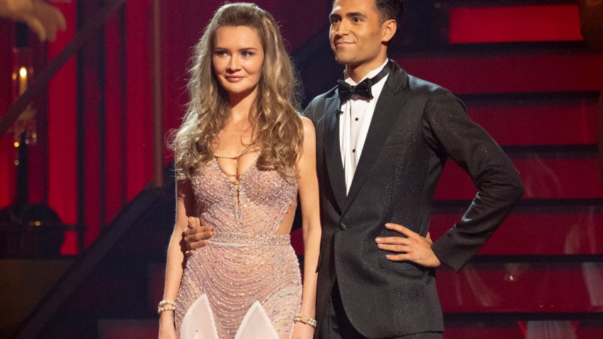 This image released by Disney shows Anna Delvey, left, and her dancing partner Ezra Sosa on the celebrity dance competition series “Dancing with the Stars,” in Los Angeles on Tuesday, Sept. 24, 2024.