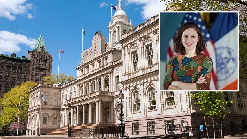 Entrance to City Hall in Manhattan in New York City. Other images of City Hall and City Hall Park