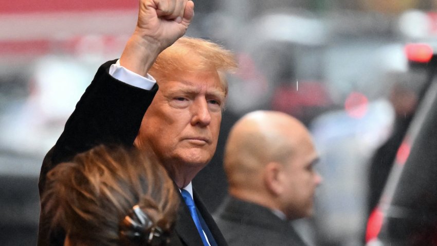 Former US President Donald Trump departs for his sexual assault defamation trial in New York on January 25, 2024. Trump’s trial resumes on Thursday, two days after the Republican primaries in New Hampshire, with the former US president expected to testify. Writer Jean Carroll, 80, is seeking more than $10 million alleging that Trump defamed her when he mocked her sexual assault accusations by saying she “is not my type.” (Photo by ANGELA WEISS / AFP) (Photo by ANGELA WEISS/AFP via Getty Images)