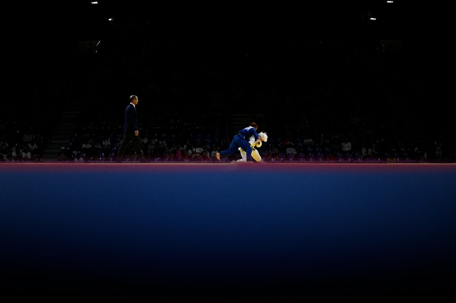 Turkey’s Dondu Yesilyurt and China’s Jianan Wang compete in the judo Women's -57kg J2 Final of repechage bout of the Paris 2024 Paralympic Games at the Champ-de-Mars Arena in Paris on September 6 2024