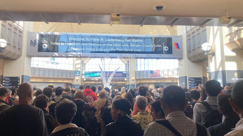 NJ Transit commuters waiting to travel into New York at Secaucus.