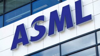 The ASML logo is seen at its headquarters in Veldhoven, Netherlands, on June 16, 2023.