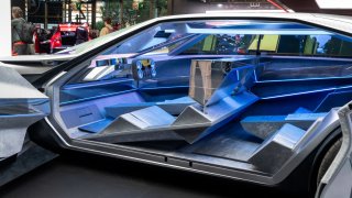 A Peugeot Inception concept car at the Paris Motor Show on October 14, 2024.