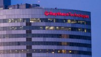 The Raytheon Technologies headquarters building is seen at dusk in Arlington, Virginia, on Jan. 20, 2024.