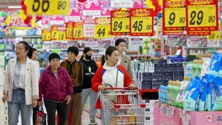 Citizens shop at a supermarket in Zaozhuang, China, on October 13, 2024. 