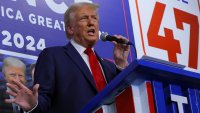 Republican presidential nominee and former U.S. President Donald Trump speaks as he visits a campaign office in Hamtramck, Michigan, U.S. October 18, 2024. 