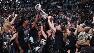 The New York Liberty celebrate after wining the 2024 WNBA Championship against the Minnesota Lynx during Game 5 of the 2024 WNBA Finals on October 20, 2024 at Barclays Center in Brooklyn, New York. 