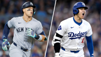 Split image of Aaron Judge and Shohei Ohtani