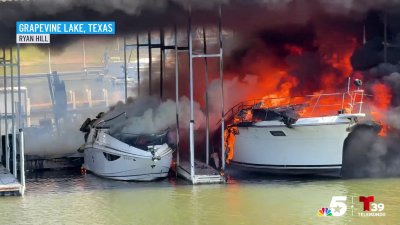 Several boats damaged, 1 person hurt in Grapevine Lake marina fire