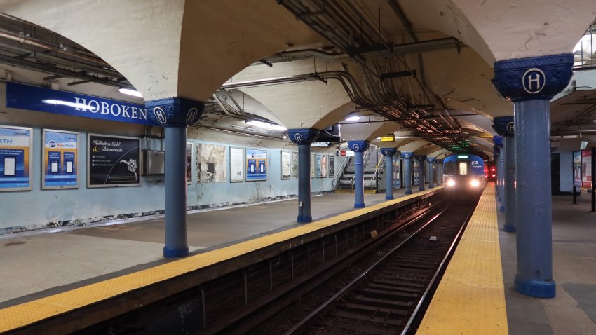 HOBOKEN, NJ – MAY 21: A PATH train arrives from New York City at an empty station on May 21, 2020 in Hoboken, New Jersey. (Photo by Gary Hershorn/Getty Images)