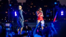 NEW YORK, NEW YORK - JULY 04:  Ja Rule and Ashanti perform on stage during the Macy's fireworks display celebrating the United States 247th independence day on July 04, 2023 in New York City. (Photo by Roy Rochlin/Getty Images)