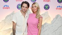 LONDON, ENGLAND - JULY 12: Liam Payne and Kate Cassidy pose in the evian VIP Suite At Wimbledon 2023 on July 12, 2023 in London, England. (Photo by Dave Benett/Getty Images for evian)