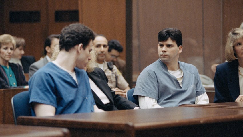 Trial of the Menendez brothers in Los Angeles – Erik Menendez and his brother Lyle Menendez. Los Angeles, 9th March 1994. (Photo by Ted Soqui/Sygma via Getty Images)