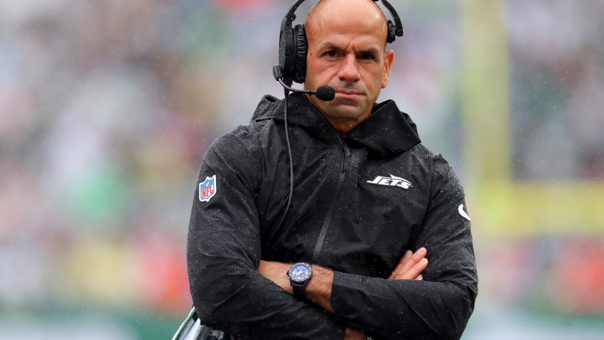 EAST RUTHERFORD, NEW JERSEY – SEPTEMBER 29: Head coach Robert Saleh of the New York Jets looks on against the Denver Broncos during the first half at MetLife Stadium on September 29, 2024 in East Rutherford, New Jersey. (Photo by Mike Stobe/Getty Images)