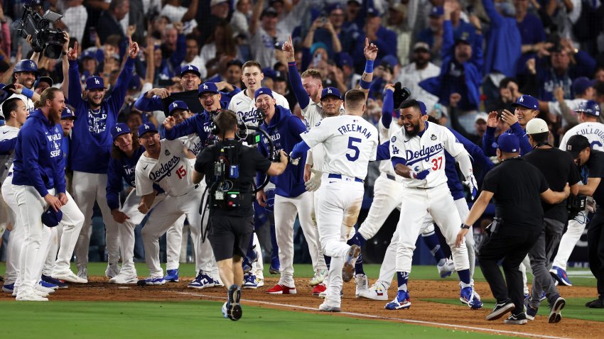 Dodgers celebrate walk-off Game 1 win