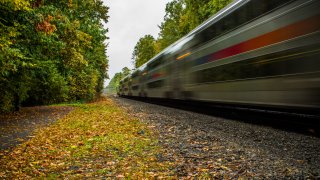 Train passing in the fall – long exposure