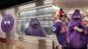 Mets fans freak out as Grimace joins subway ride to Citi Field