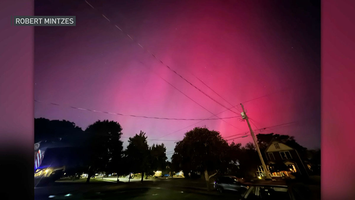 The Northern Lights seen from the town of Patchogue on Long Island in Suffolk County.