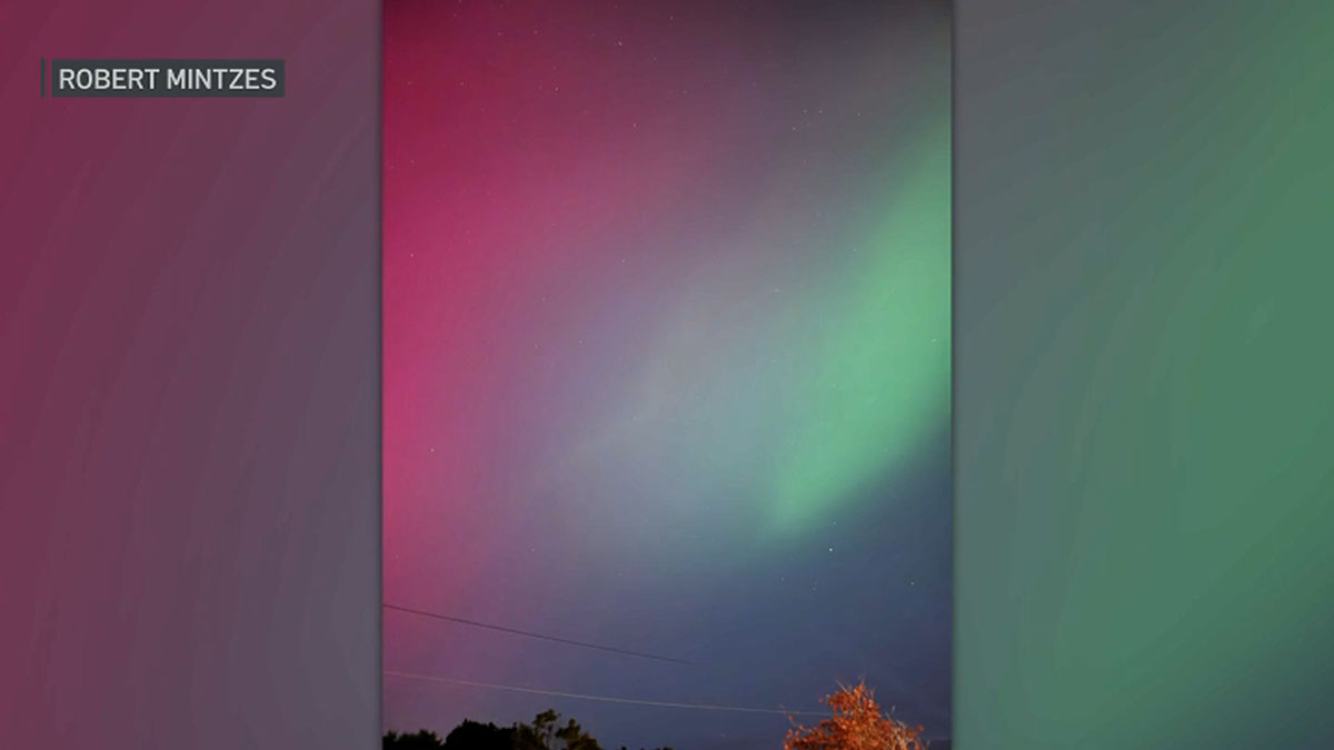 The Northern Lights seen from the town of Patchogue on Long Island in Suffolk County.