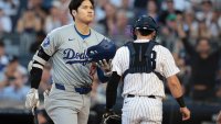 Jun 8, 2024; Bronx, New York, USA; Los Angeles Dodgers two-way player Shohei Ohtani (17) reacts after striking out during the first inning against the New York Yankees at Yankee Stadium. Mandatory Credit: Vincent Carchietta-USA TODAY Sports