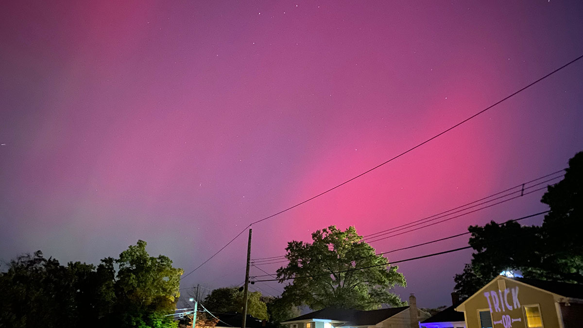 The Northern Lights are visible over Oradell, New Jersey on Thursday, October 10, 2024. (John Connolly/NorthJersey.com / USA TODAY NETWORK)