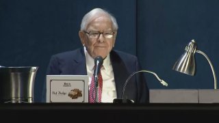 Warren Buffett speaks during the Berkshire Hathaway Annual Shareholders Meeting in Omaha, Nebraska, on May 4, 2024.