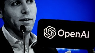 In this photo illustration, the OpenAI logo is displayed on a mobile phone screen with a photo of Sam Altman, CEO of OpenAI.